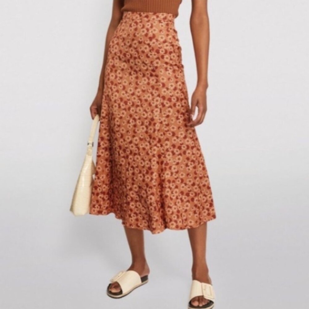 NWT Sandro Pascaline Floral & Polka Dot Midi Skirt in Antique Rose L $ 340 - Picture 4 of 13